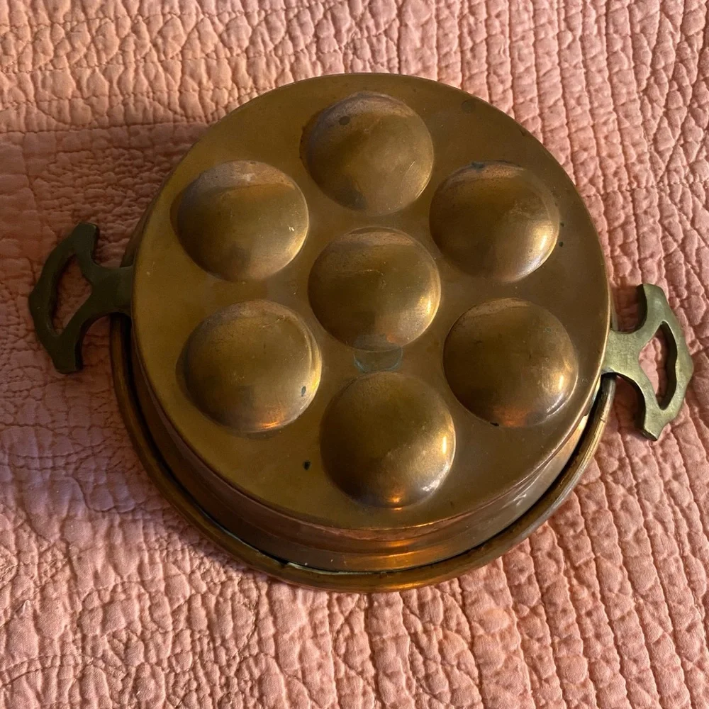 Antique Copper Brass handles Egg Poacher or escargot pan. Early 1900’s, French